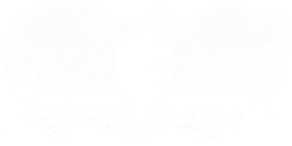A halftone print of a DJ from behind the booth, hands on the decks, the club floor beyond lit with the crowd's arms up.