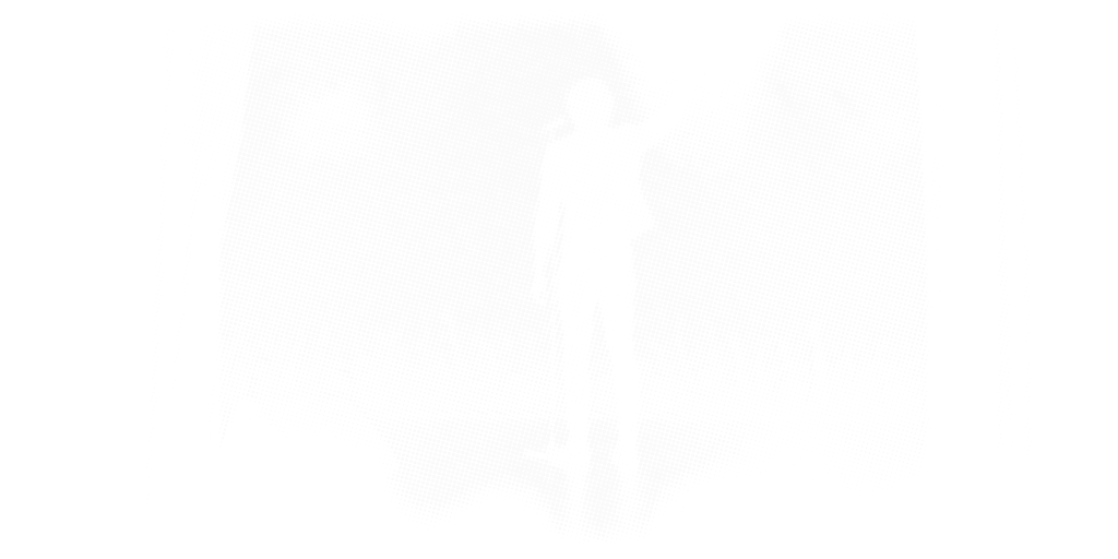 A halftone print of a stage from the wings mid-set: the performer a silhouette at the microphone with one arm raised against the light, the crowd's hands beyond.